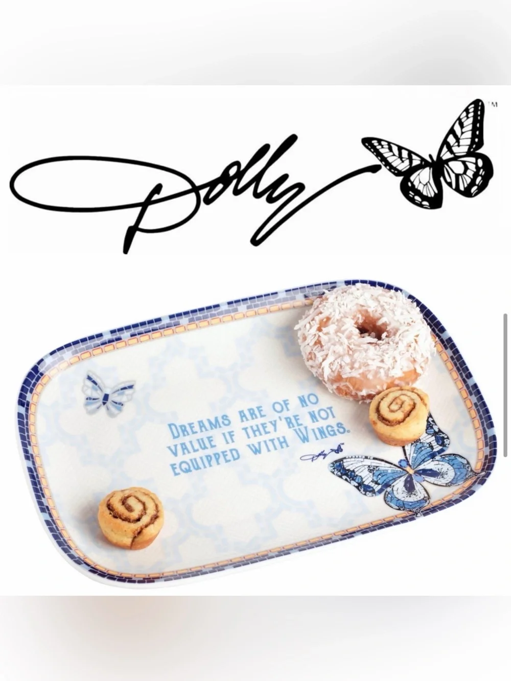 NWT Dolly Parton Blue Butterfly Quote Serving Tray